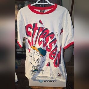 Vintage Stressed Out Graphic Shirt - Red & White